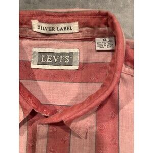VTG Levis Mens XL Red Striped Long Sleeve Button Up Shirt Size Gray/Silver Tab